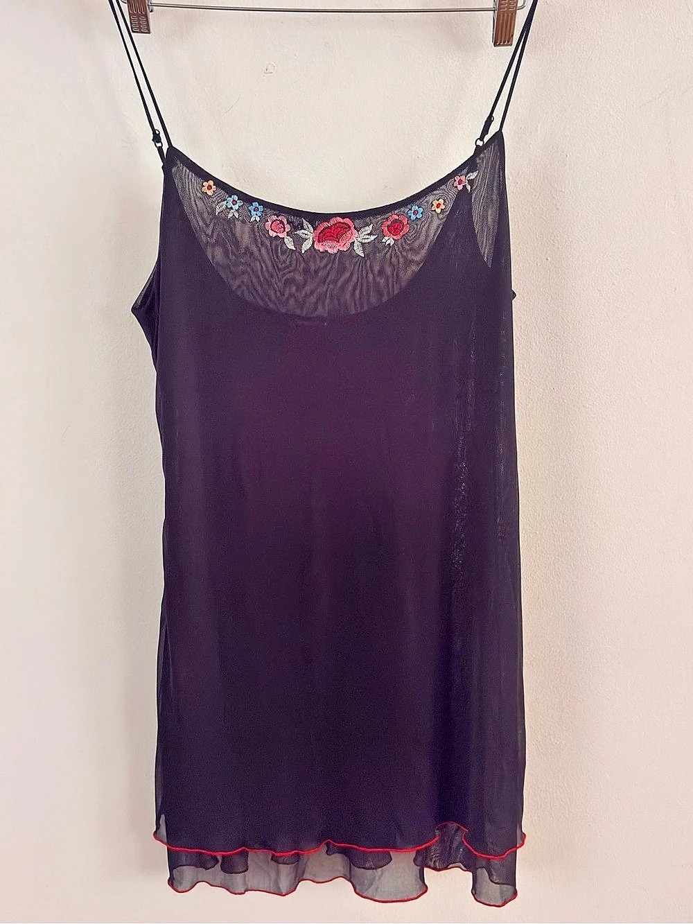 Black SHEER Floral Embroidered Mini Dress Like New